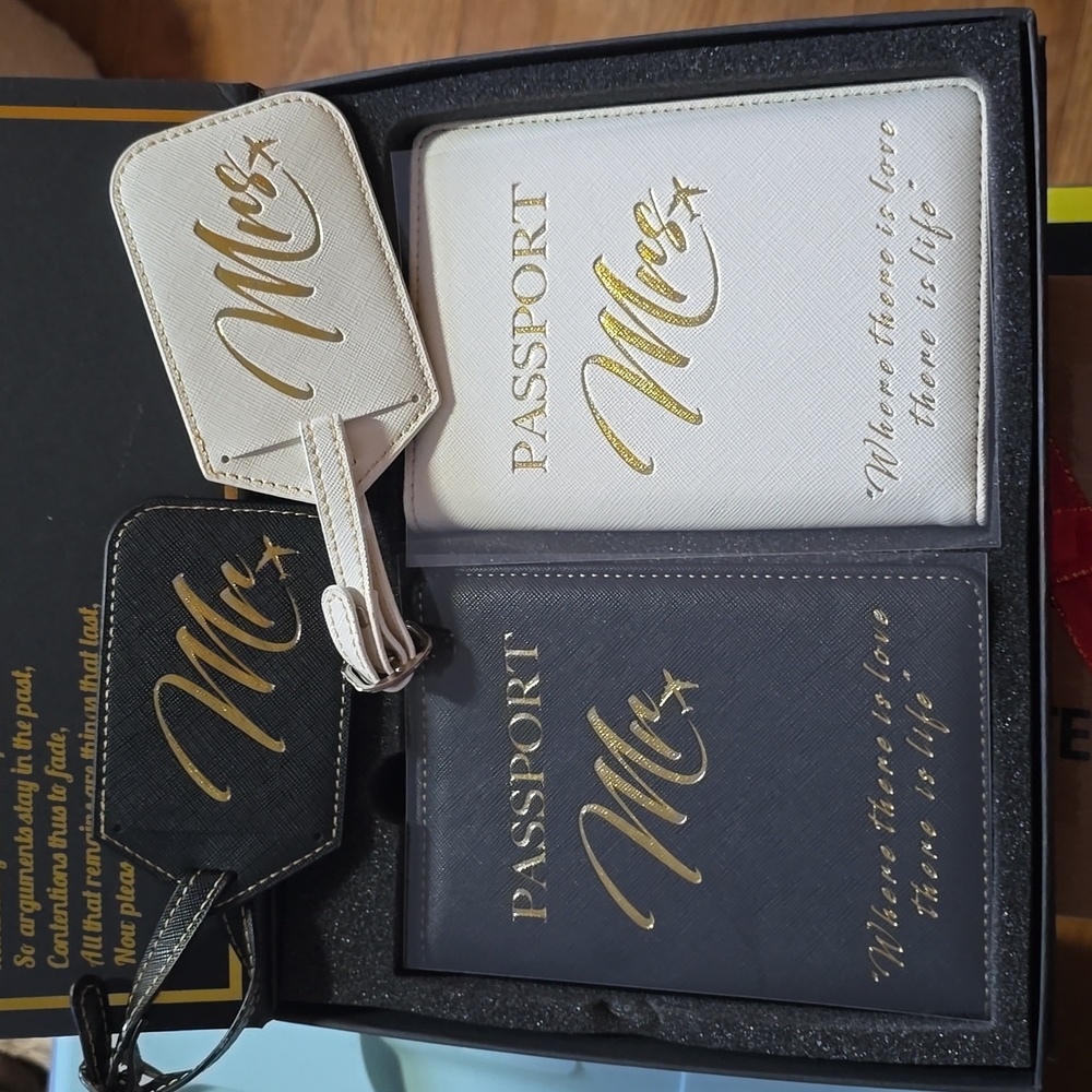 Mr & Mrs passport covers and luggage tags